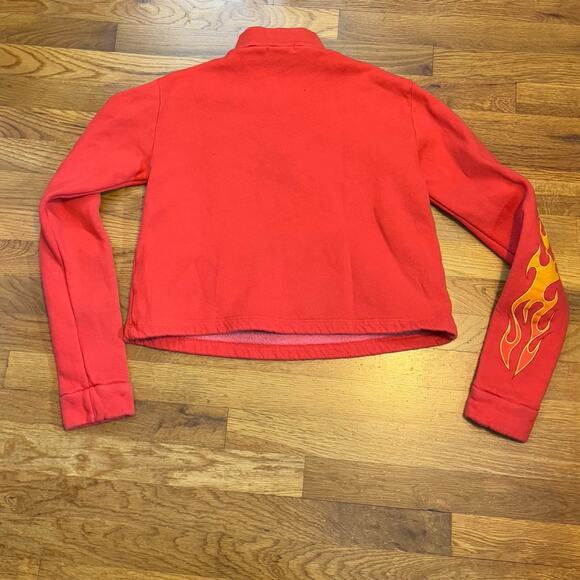 Future State Women’s Small Red Skull Fire Zip Long Sleeve Pullover Sweater Retro - Picture 6 of 8